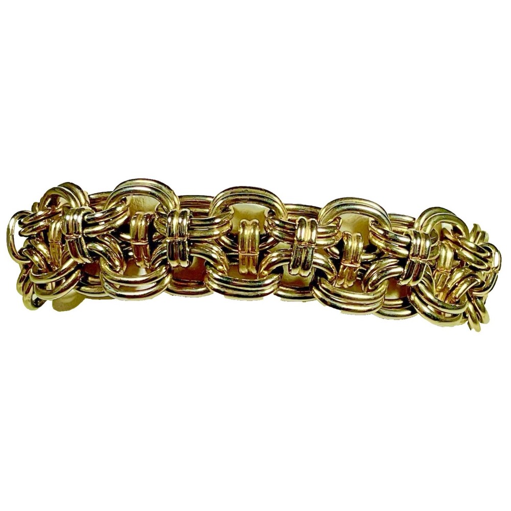 Vintage Emmons Gold Tone Chain Link Bracelet 8” Multistrand Weave Toggle MCM EUC